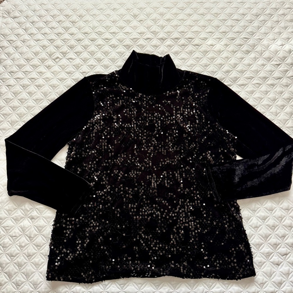 NWT Simply Vera Vera Wang Velour Sequin Mock Neck Pullover Blouse Black Sz XL